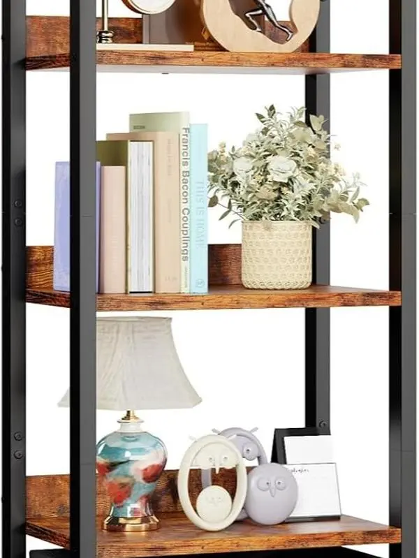 Furologee 5 Tier Bookshelf with Drawer, Tall Narrow Bookcase with Shelves, Wood and Metal Bookshelves Storage Organizer, Industrial Display Standing Shelf...