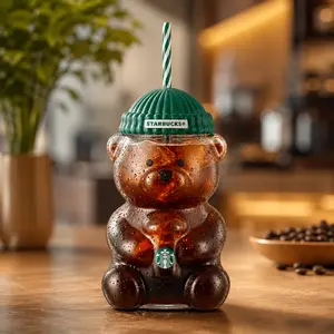 2026 Starbucks Holiday Tumbler Glass Bear Cup, 590ml Hard To Find Collectible, Car Storage