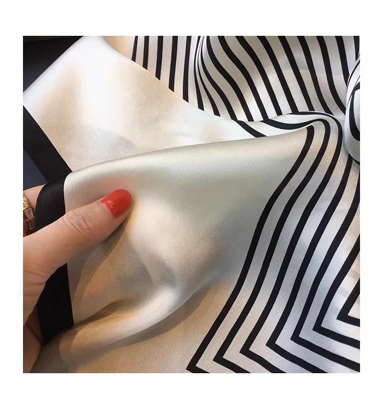 100% Mulberry Silk Scarf,  Scandinavian Minimalist Striped Genuine Silk Easy Style Women’s Square Scarf/Neck Wrap (70 cm) Trending Now