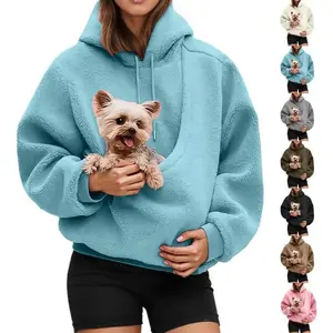 KestrValen Pet Care Hoodie for Women Soft Fleece Kangaroo Pouch Hoodie with Dog & Cat Pocket Cozy Petcare Pullover for Small Pets Adjustable Drawstrings
