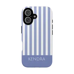 Custom Name Blue Striped Phone Case, Personalized Preppy Aesthetic Cover, Shockproof Hard Shell for iPhone 15/14/13/12 & Samsung S24/S23, Minimalist Striped Design, Great Gift Idea