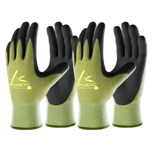COOLJOB 2 Pairs Bamboo Touchscreen Gardening Work Gloves, Grippy Nitrile Rubber Coated