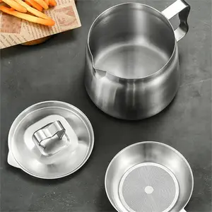 1pc Bacon Grease Container with Strainer,304 Stainless Steel Oil Filter Pot with Strainer for Kitchen,Cooking Oil Strainer for Storing Frying Oil