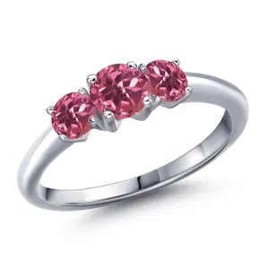 Gem Stone King 925 Sterling Silver Pink Tourmaline Engagement Ring For Women | 1.02 Cttw | Round 5MM | Gemstone October Birthstone