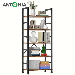 Antonia 5-Tier Bookshelf, Classic Modern Bookshelf, Living Room/Home/Office High Display Shelf, CD/Book/Movie Storage Organizer Shelf, Country Brown