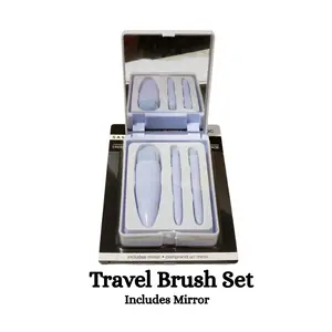 Sassy + Chic's Travel Makeup Brush Set is the solution - perfect set for touch-ups - 3 mini brushes (powder and eyeshadow) - case with mirror