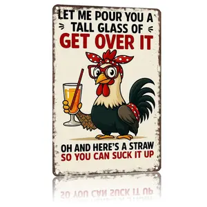 Get Over It Rooster Sassy Rooster Aluminum Sign 8 X 12 Inch Vintage Textured Wall Art Decor for Home Living Room Bedroom Dining Room Man Cave