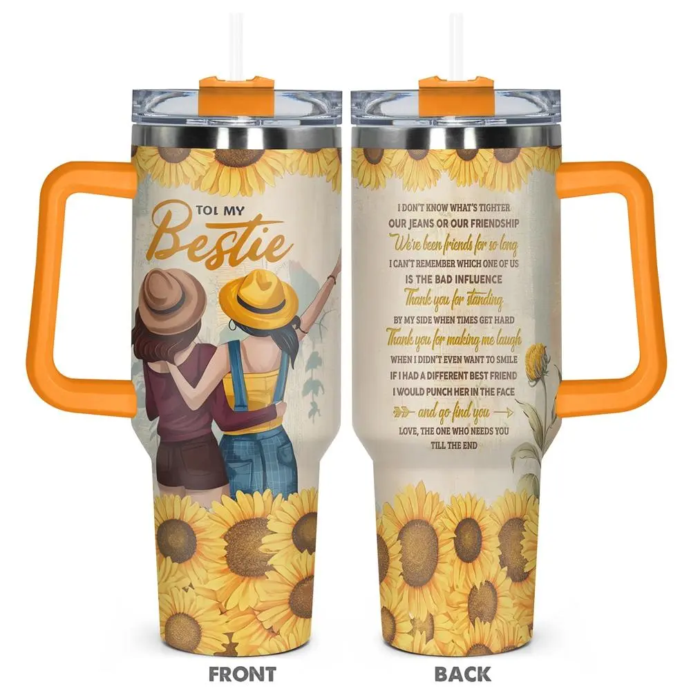Sunflower Pattern Tumbler with Lid, 1 Count 40oz Stainless Steel Water Bottle, Insulated and Durable, Gift for Any Occasion, Drinkware