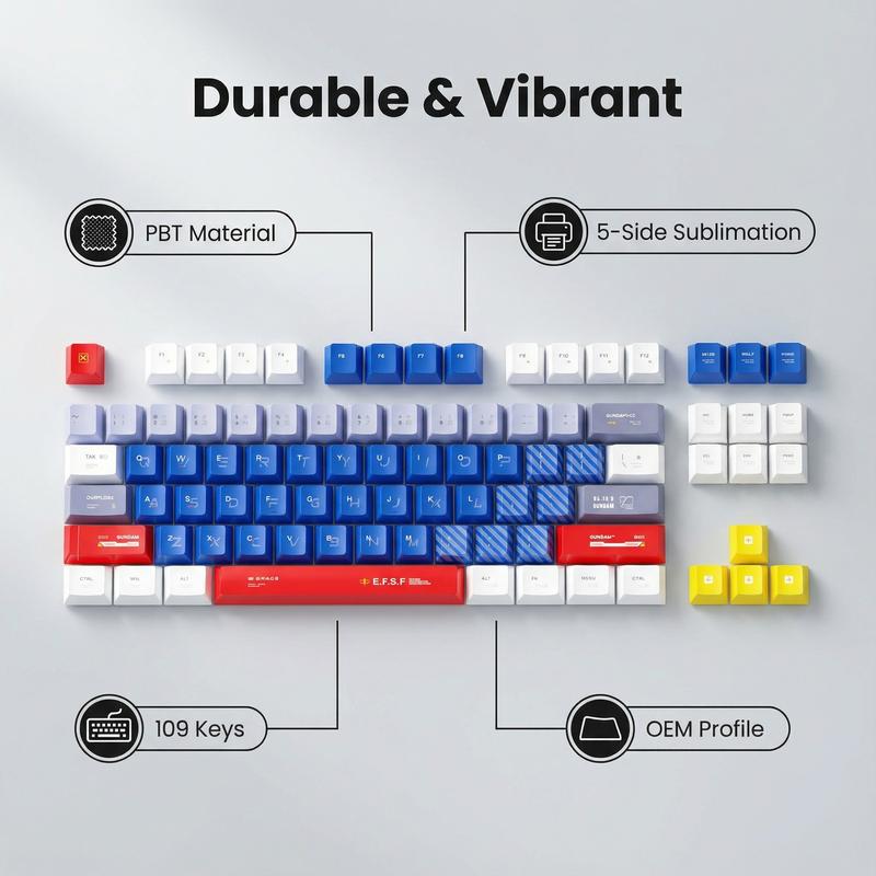 Victory 2 Gundam Keycaps, 109 Keys Cherry Pbt Material, Sublimation Design, High-Aesthetic for Mechanical Keyboard, Compatible with Made68 & Mad68