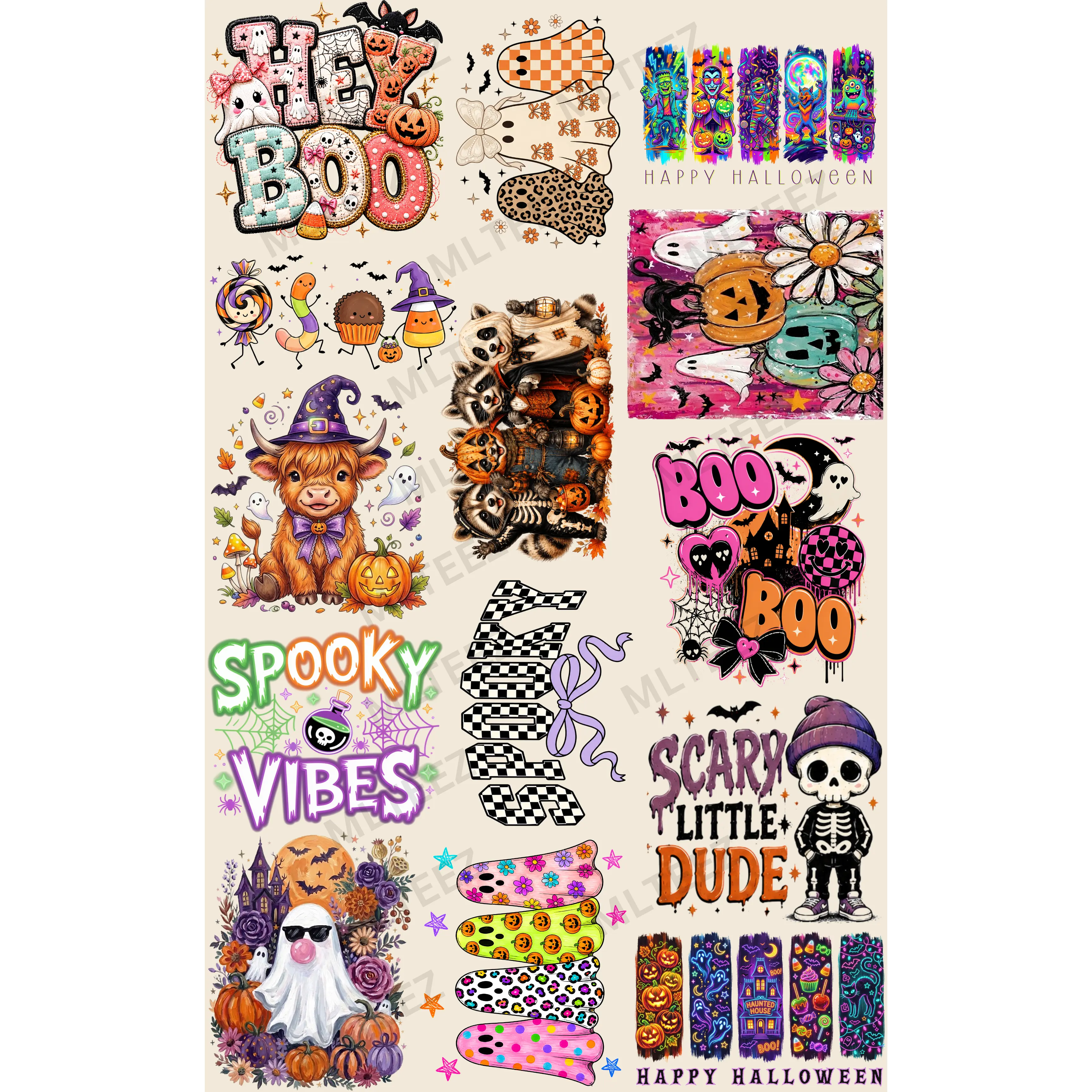 HEY BOO (YOUTH) (1) PREMADE GANGSHEET - 22X36 DTF TRANSFERS - DIRECT TO FILM