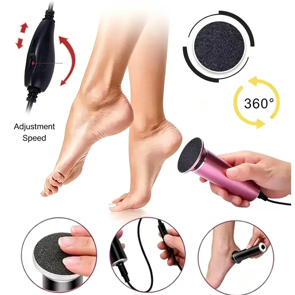 Home‑Use Electric Foot Grinder Pedicure Tool, 360‑Degree Rotating Callus Remover Machine, Adjustable Speed with 60 Sandpaper Discs, Smooth Rough Feet Skin for Salon‑Level Foot Treatment