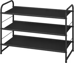 Expandable 3-Tier Shoe Rack – Adjustable Fabric Storage Shelf, Black
