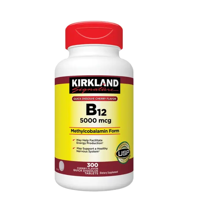 Kirkland Signature Quick Dissolve Vitamin B-12 Supplement, 5000 mcg, 300 Tablets, Great Cherry Flavor, Dietary & Fitness Support