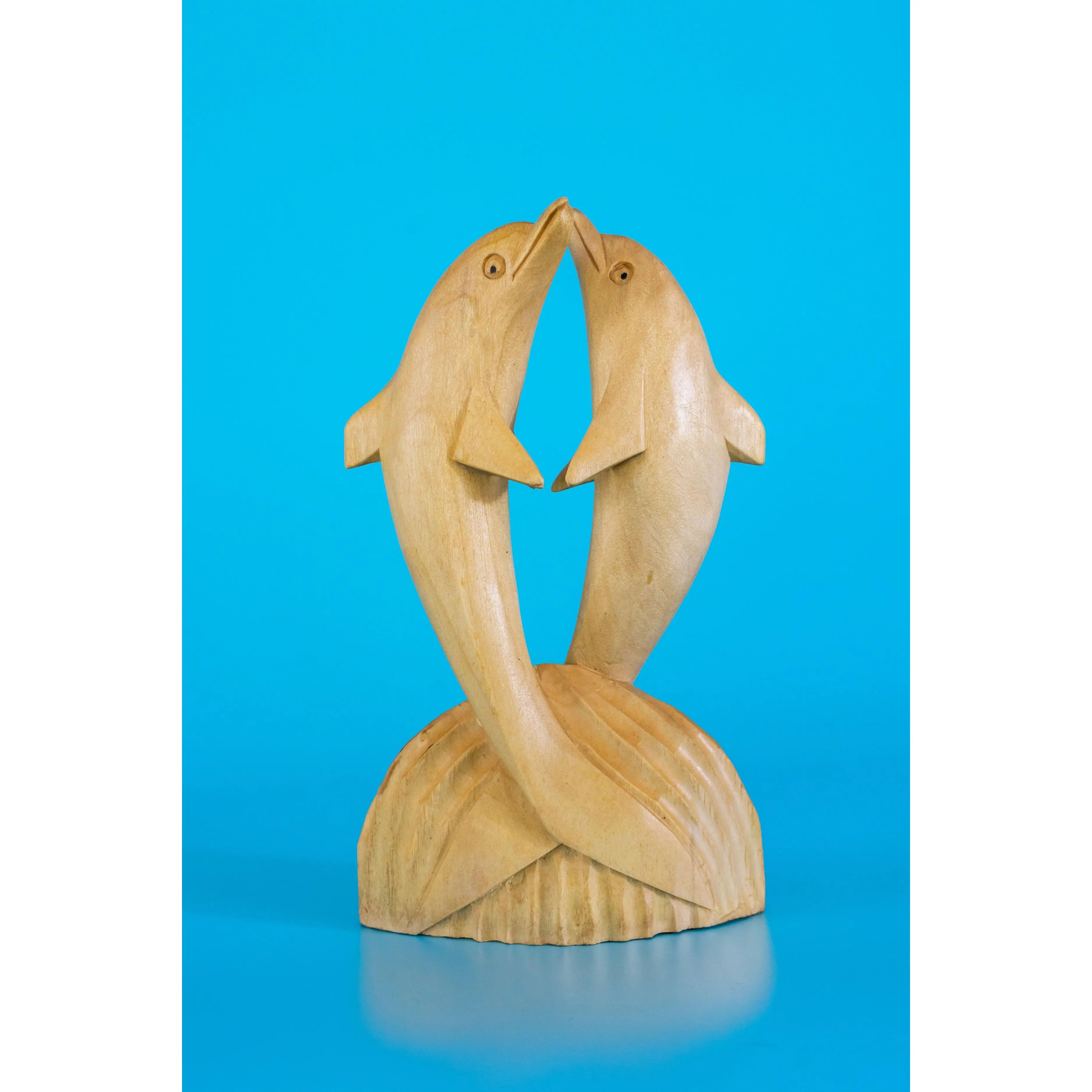 Wooden Hand Carved 2 Jumping Dolphin Statue Sculpture Wood Decor Accent Fish Figurine Handcrafted Handmade Seaside Tropical Nautical Ocean Coastal