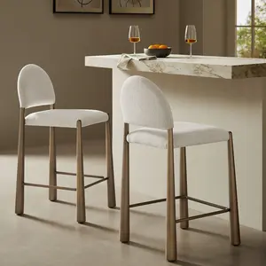 Hayley Upholstered Fabric Counter Stool in Brass Cream