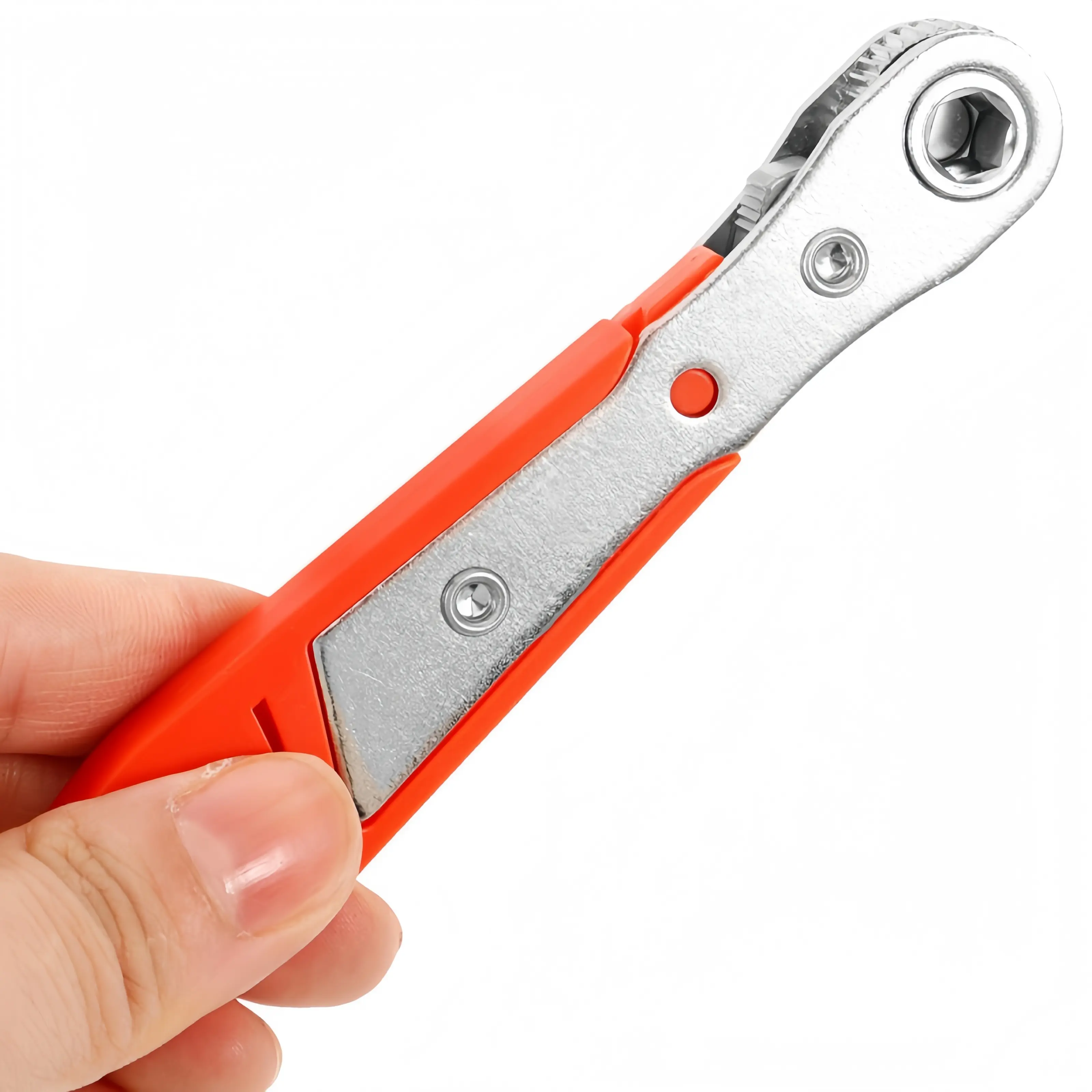 1/2-Piece Mini Right Angle Ratchet Screwdriver, 1/4" Hex Drive Compact Offset Bit Wrench with Anti-Slip Orange Handle, Pocket-Size Short Tool for Narrow-Space Electronics Auto DIY Repair