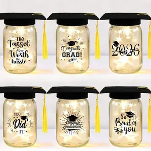 6 Sets 2026 Graduation Centerpieces for Tables, Mason Jar Centerpieces with Graduation Caps, Money Jars for College High School Congrats Grad Party Decor Supplies