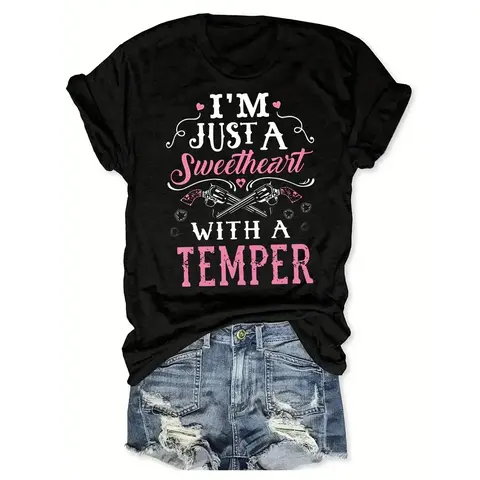 Western Print Short Sleeve Round Neck T-Shirt - Casual Top for Summer and Spring - Women's Clothing Cotton Fabric Streetwear Tshirt