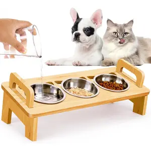 Elevated Cat Food Bowl, 3 Stainless Steel Raised Cat Bowls with Stand, 15 ° Tilted Cat Bowl for Small Dog, Cat Food and Water Bowl Set, Anti Vomitting, Whisker Fatigue and Dishwasher Safe - Natural