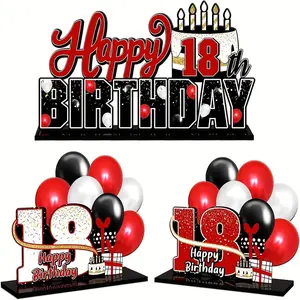 Happy 18th Birthday Acrylic Centerpiece Set, 2 Counts/set Birthday Party Decoration, Party Supplies for Birthday Anniversary, Gifts, Party Event Props