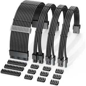 PSU  Extension Kit-4Pack 16AWG Power  Cables (1x 24Pin ATX / 1x 8Pin EPS / 2X 8Pin PCIE), 13in -Plated GPU Extensions,Pre-Bent Design & Dual  Combs (Black Nylon Braided)