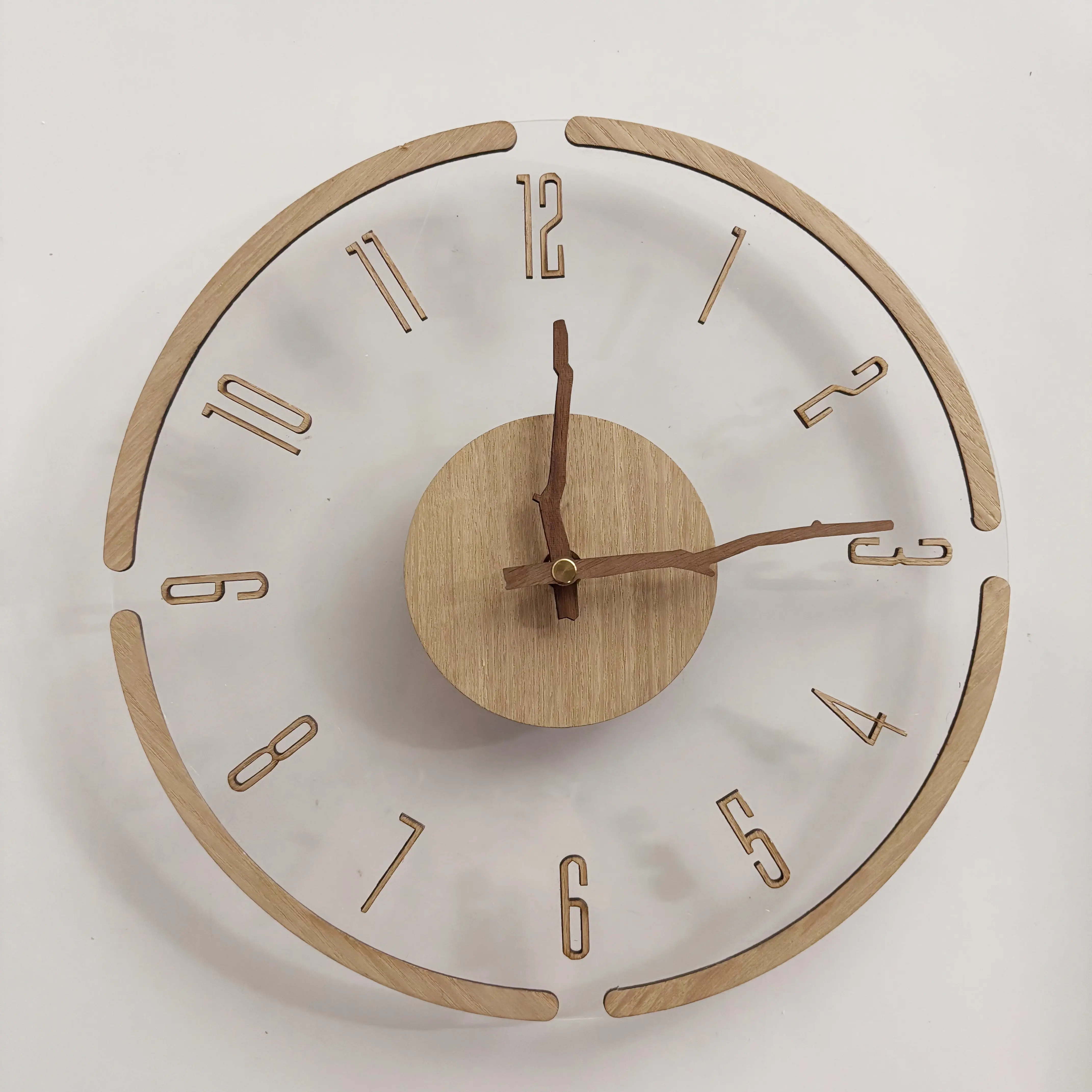 A transparent acrylic wood-grain digital wall clock, featuring a creative, silent design with no ticking sound, suitable for living rooms, bedrooms, kitchens, offices, or home décor. A Christmas or New Year's gift. home decor
