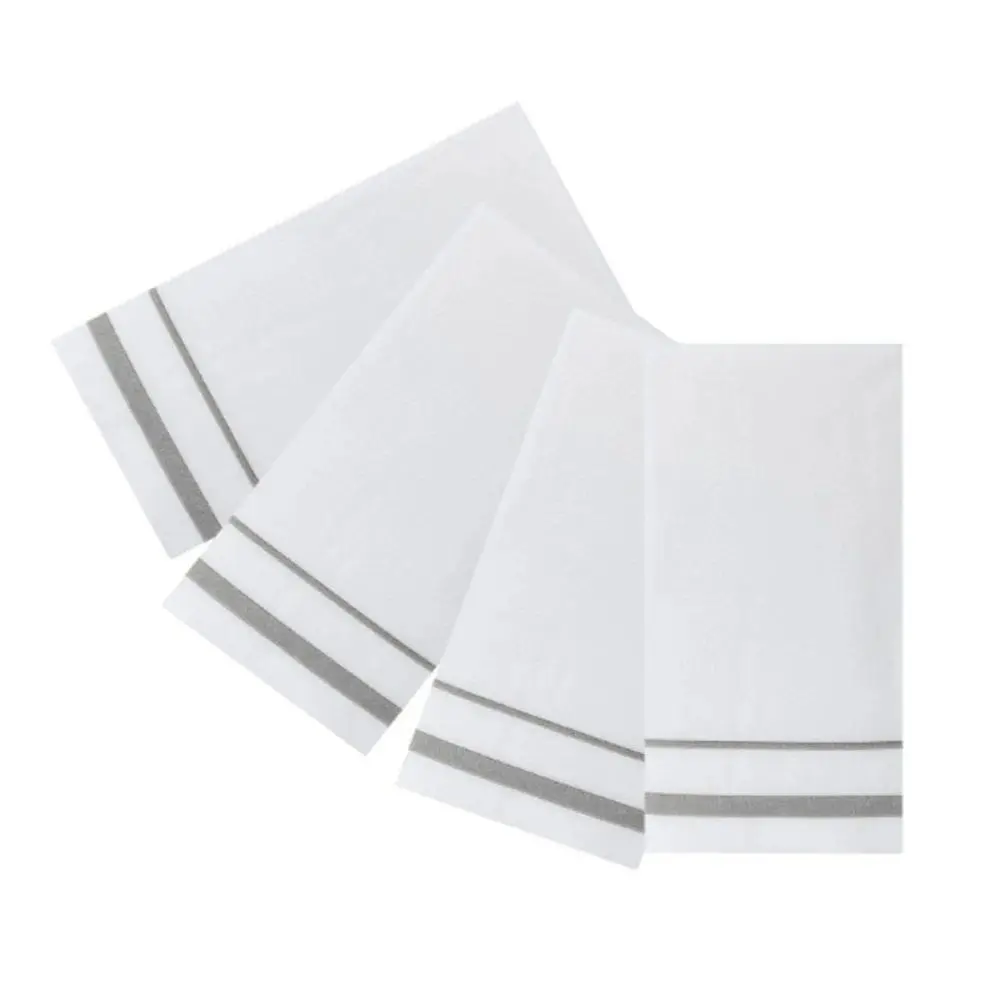 Disposable Stripes Table Napkins, 50-Piece Bulk Rectangular Silver Dust-Free Paper Towels - Soft 40*30 cm Biodegradable for Home, Party Supplies, Disposable Napkins