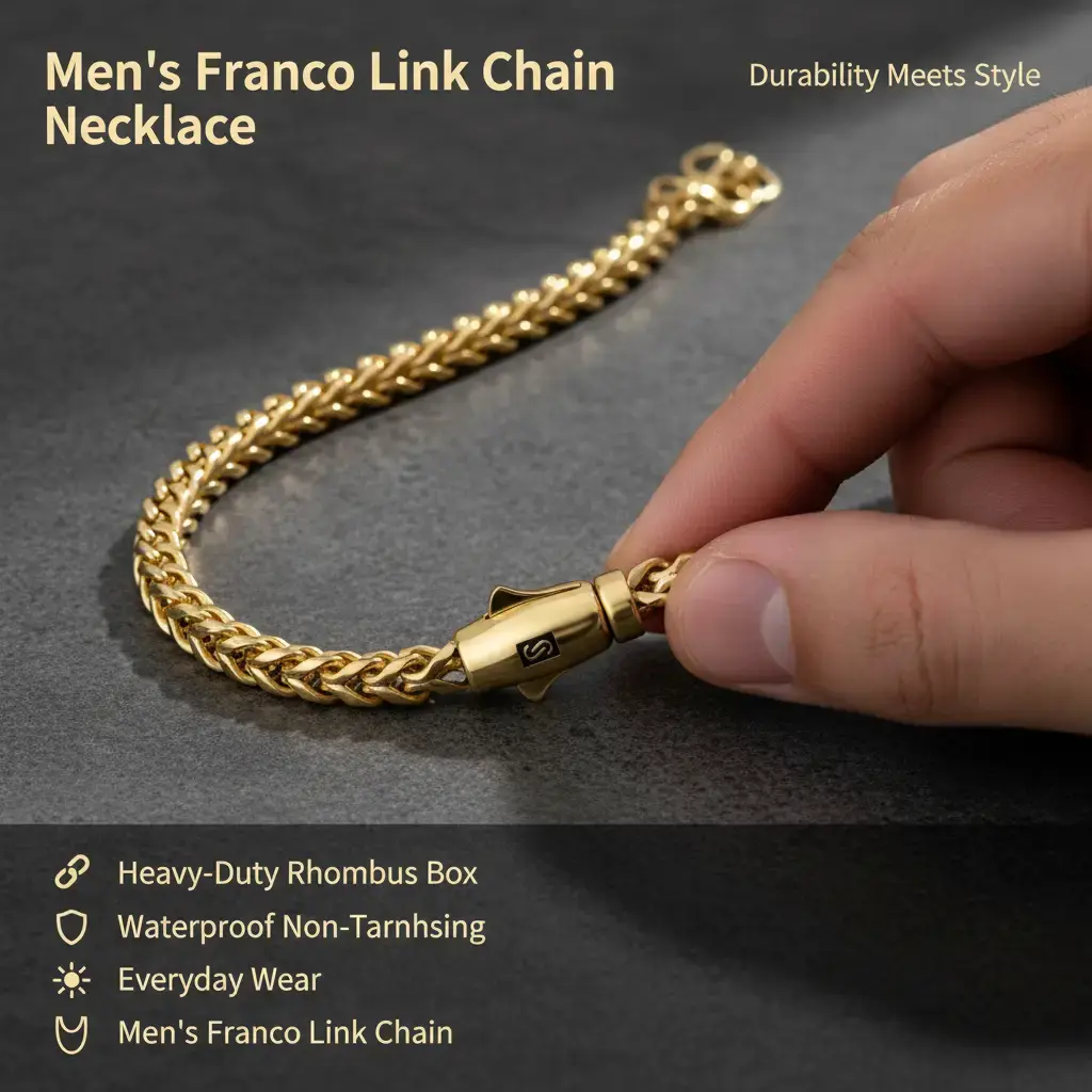 Male 6 mm Durable Franco Cuban Link Chain, Heavy-Duty Rhombus Box Necklace with Oval S-Clasp, Waterproof Non-Tarnishing Chain & Link Everyday Fashion Jewelry, Men's Accessories, Franco Chain