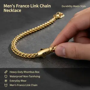 Durable 6 mm men’s Franco cuban link chain with oval S-clasp, heavy-duty rhombus box necklace, waterproof non-tarnishing jewelry for everyday wear
