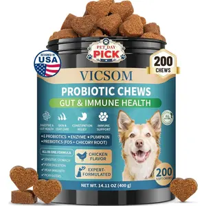 200 Soft Probiotics Chews for Dogs, Supports Digestive Gut Health & Immune System, with 6 Probiotics & Digestive Enzymes, Relieve Itchy Skin Constipation & Diarrhea