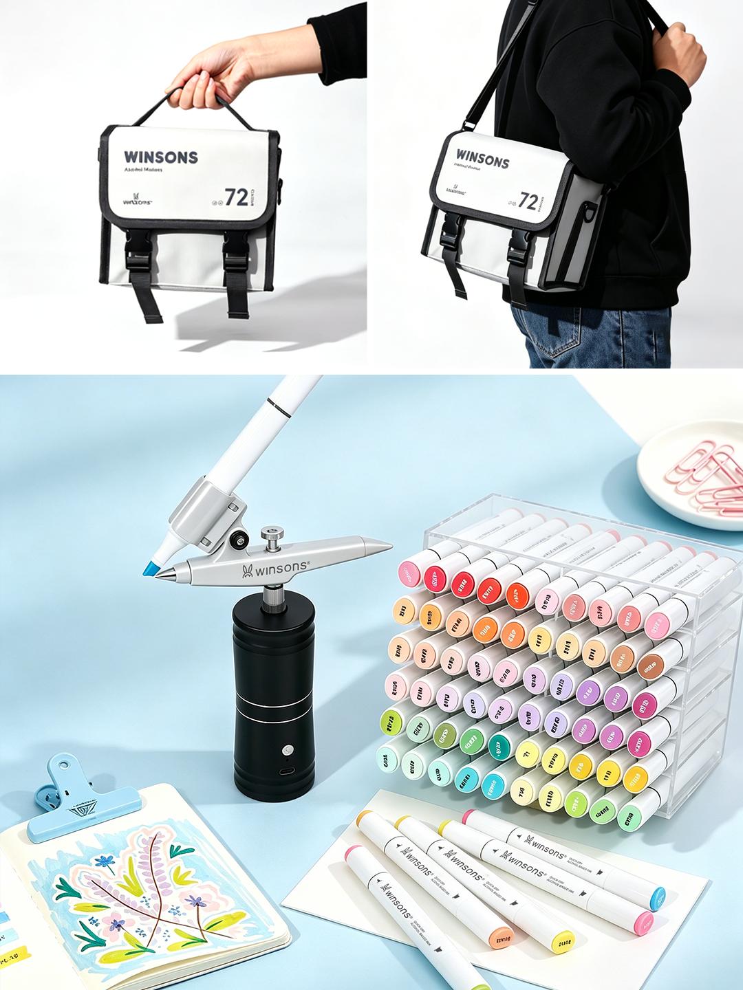 WINSONS Upgrade Dual Tip Alcohol Markers Set – Airbrush Compatible Professional Art Markers (24/48/72 Colors)