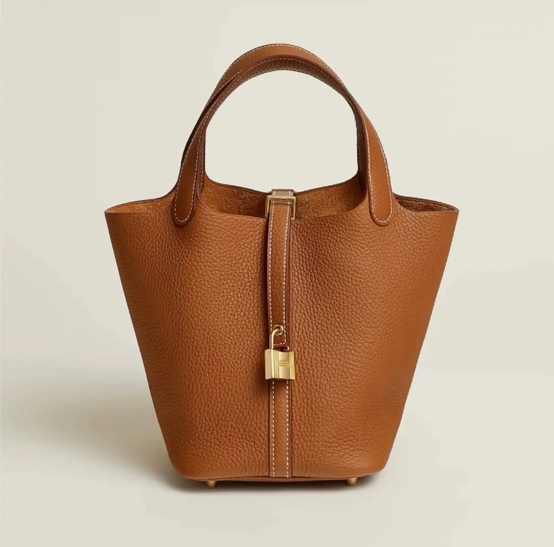 Pre-owned HERMÈS Picotin Lock 18 PM Gold Taurillon Clemence Leather Gold Hardware U Stamp Top Handle Bucket Handbag With Lock & Keys 2601414