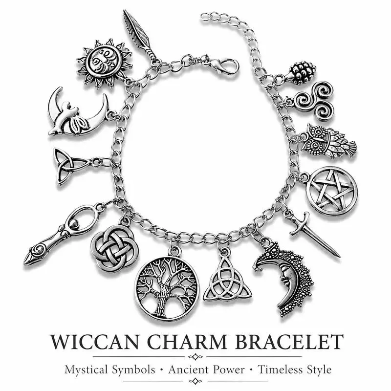 A Gothic Charm Bracelet for Women, Vintage Witchcraft Aesthetic Jewelry with Celestial Moon & Pentagram Charms, Adjustable 2-in-1 Casual Anklet Chain, Jewelry For Women, Gothic Style, Anklets For Women