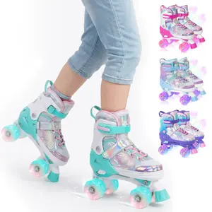 Butterfly Glow Quad Skates for Girls – Light-Up Wheels, 4-Size Adjustable, Triple Safe, Magical Birthday Gift - Roller Skates Pink Violet Sapphire / Teal / Purple / Rose Red