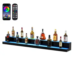 【Father's Day】VEVOR LED Lighted Liquor Bottle Display,  2 Tiers 60 Inch Commercial Illuminated Home Bar Shelf, 2 Steps Whiskey Rack Stand, Acrylic Drink Shelves with RF Remote & App Control, and Multicolor lighting