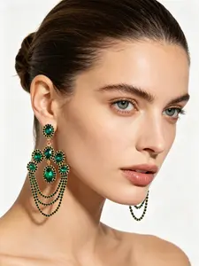 1 Pair Multi Layer Rhinestone Exaggerated Earrings Fashionable Ethnic Style Personalized Full Diamond Earrings Accessories