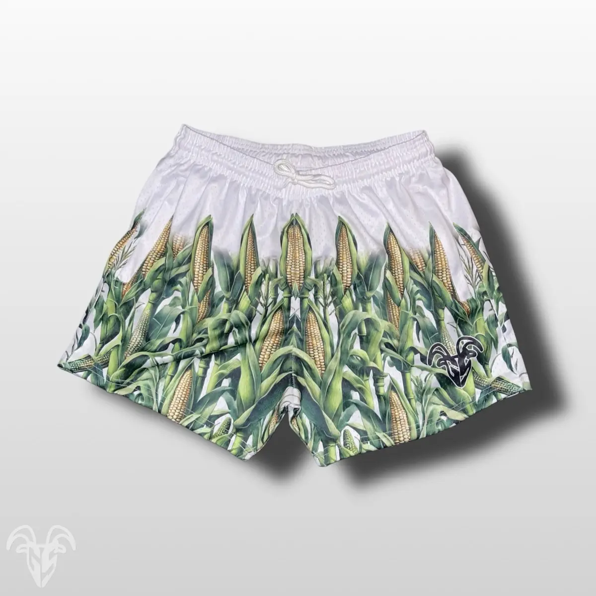 Goat Strength Corn Stalk Themed Mesh Gym Shorts - 5 inch inseam shorts with Zipper Shorts - Corn on the cob design