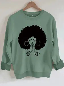 Women's Casual Fitted Praying Girl Sweatshirt, Womenswear, Soft Long Sleeve Round Neck Pullover, All-Season Comfort, Durable Fabric