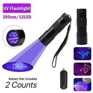 Wild Bright 2-pack portable 12-LED ultraviolet flashlight with 395nm wavelength, black light detector for dog urine and pet stains, fluorescent aluminum detector, suitable for outdoor hiking and garden search, 6*AAA batteries not included