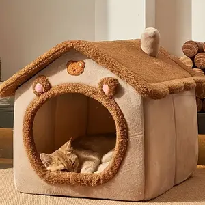 Comfort Cat House Bed - Detachable and Washable, Soft Fluffy Interior, Cozy Winter Pet Nest for Cats and Dogs, Easy to Assemble, Adorable Cat Bed