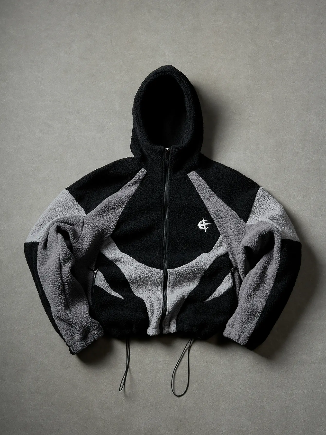 Men’s color-block fleece hooded jacket – high-street loose-fit fleece jacket with drawstring hem, versatile for everyday wear in autumn and winter, city walks, and daily commuting.