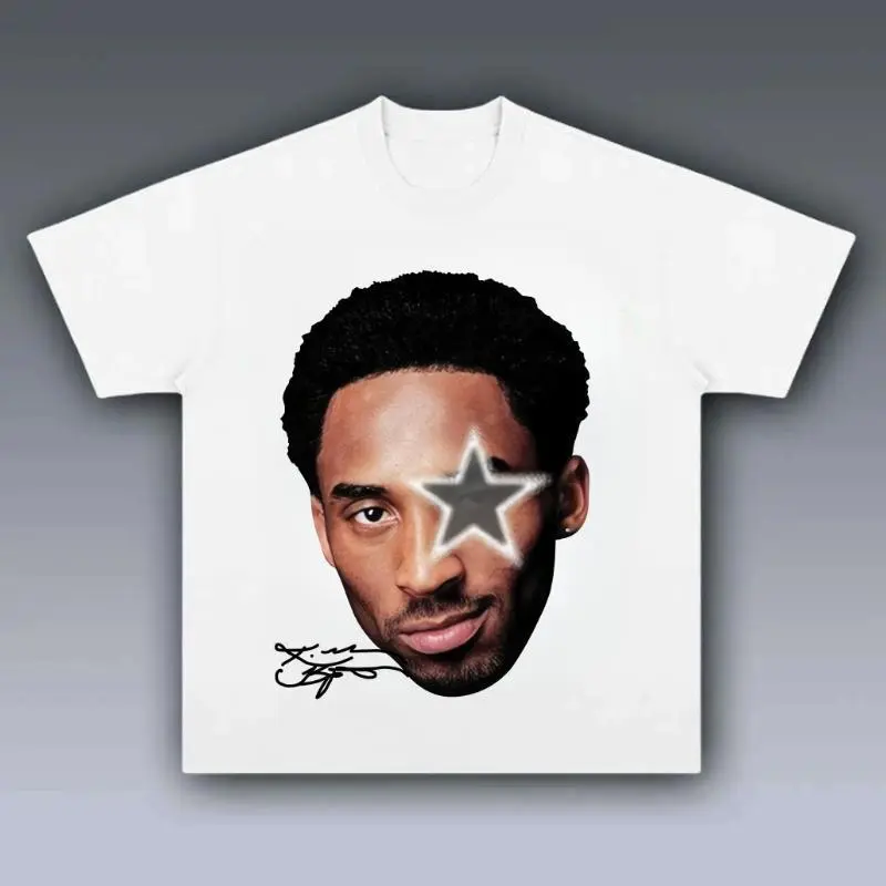 Men's Streetwear Graphic Short Sleeve T-Shirt, 100% Cotton Relaxed Fit with Face & Star Print, Breathable and Layer-Friendly Tee, Tops, Shortsleeve, Unisex, Classic, Round Neck, Casual, Natural, Chinese New Year, Valentines Day, All-Season