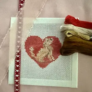 Goldendoodle Conversation Heart Dog Hand Painted Needlepoint Canvas 6"x6" 13 Mesh Zweigart Valentine's Day Small Size Seasonal Keepsake