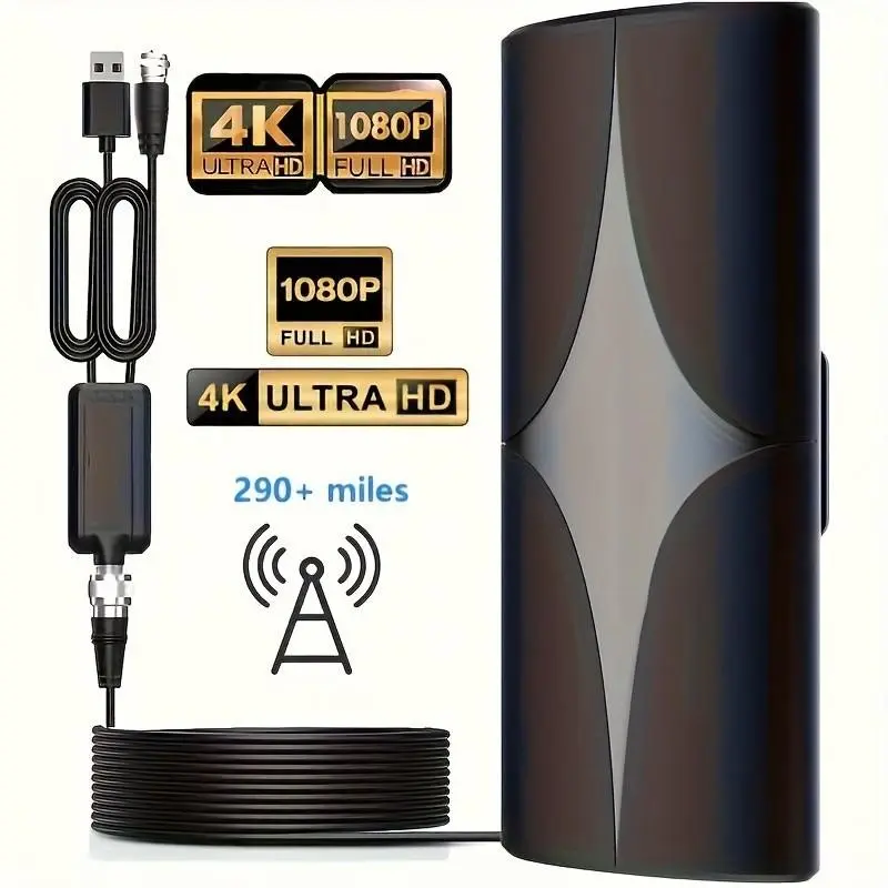 Indoor HD Digital TV Antenna, 150 Miles Long Range Reception, Supports 720p 1080P 4K 8k, Includes 10 Feet Coaxial Cable