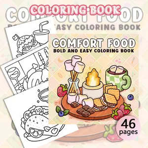 1 PC Coloring Book, Warm Healing Style, Warm Color Food Party Theme Pattern, Can Relax and Cultivate Aesthetics, It is a food themed coloring album for children's home leisure or food enthusiasts' daily graffiti