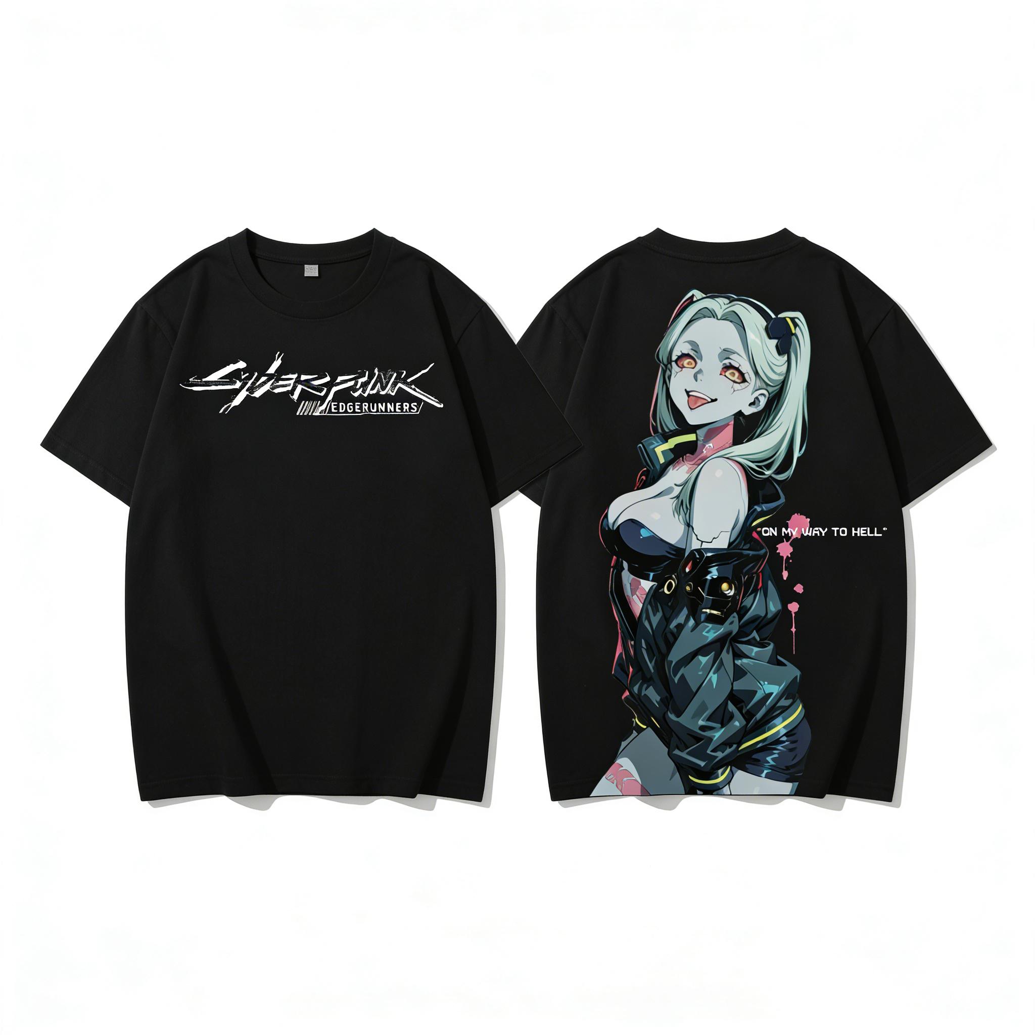 Rebecca – Cyberpunk: Edgerunners Anime Double Printed Vintage Washed Tee Unisex Oversize Anime Manga Washed Heavyweight Cotton T-shirt