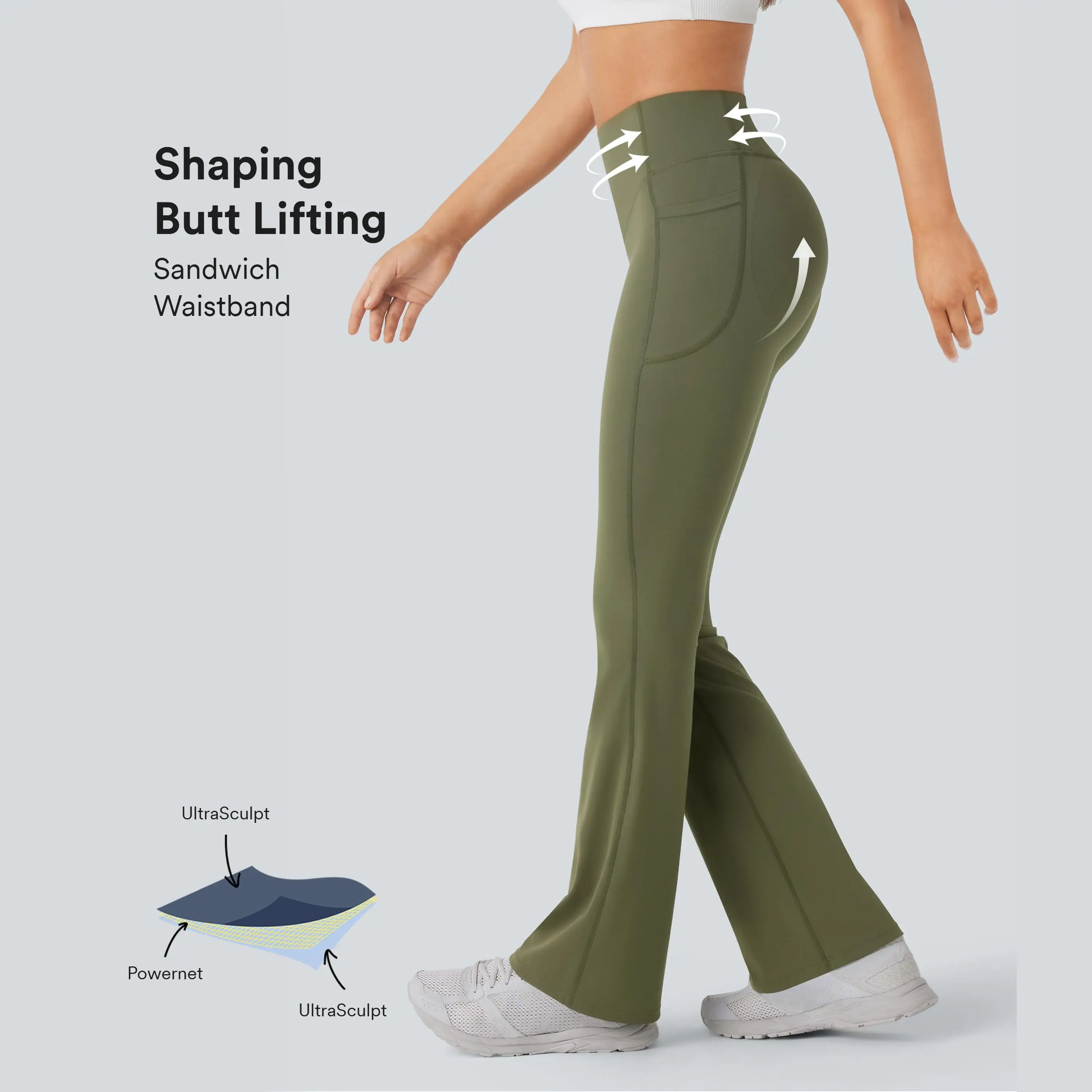 Halara UltraSculpt™ SoCinched High Waisted Scrunch Butt Lifting Tummy Control Pocket Shaping Yoga Bootcut Leggings