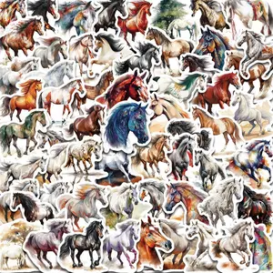 Horse Pattern Sticker, 60pcs/set Watercolor Cartoon Horse Sticker, Decorative Sticker for Phone, Cellphone, Computer, Guitar, Bag, Water Cup, Scrapbook