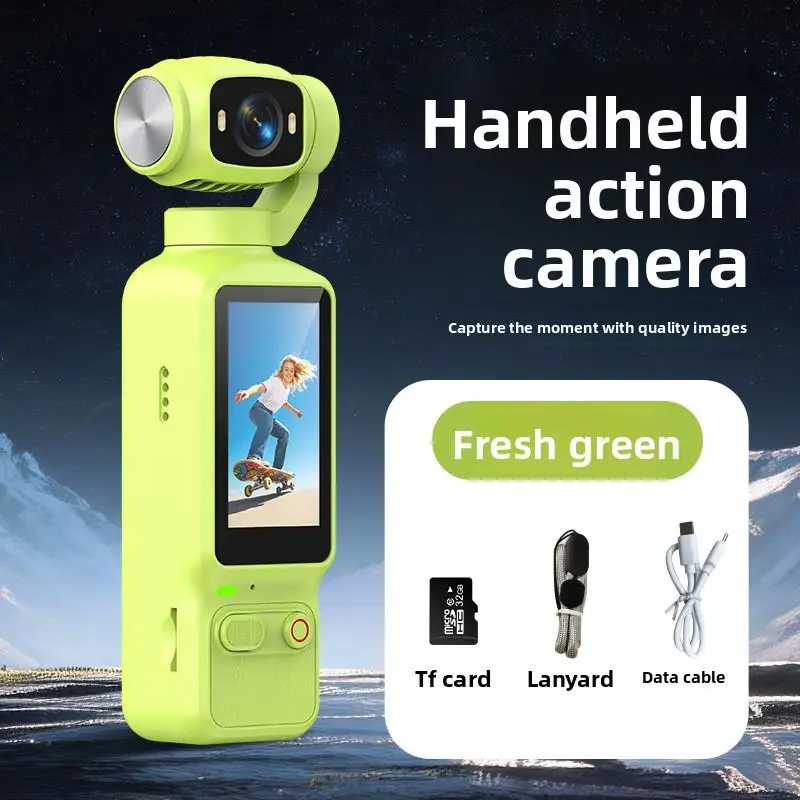 Portable Handheld Action Vlog Camera Fresh Green 8MP Video Recorder with 32GB TF Card, Lanyard & Data Cable for Outdoor Daily Content Creation