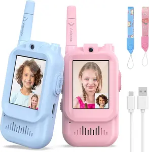 Rechargeable Kids Walkie Talkies 2 Pack, Long Range Two Way Radio Toys, Pink Blue for Boys Girls 3-12, Perfect for Outdoor Camping Hiking